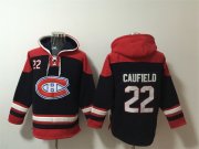 Wholesale Cheap Men's Montreal Canadiens #22 Cole Caufield Navy Red Lace-Up Pullover Hoodie