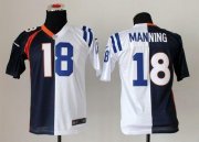 Wholesale Cheap Nike Broncos #18 Peyton Manning Blue/White Youth Stitched NFL Elite Split Colts Jersey