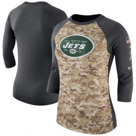 Wholesale Cheap Women\'s New York Jets Nike Camo Charcoal Salute to Service Legend Three-Quarter Raglan Sleeve T-Shirt
