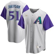 Wholesale Cheap Arizona Diamondbacks #51 Randy Johnson Nike Alternate Cooperstown Collection Player MLB Jersey Cream Purple