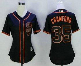 Wholesale Cheap Women\'s San Francisco Giants #35 Brandon Crawford Black SF Cool Base Baseball Jersey