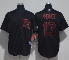 Wholesale Cheap Royals #13 Salvador Perez Black Strip Stitched MLB Jersey