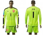 Wholesale Cheap Czech #1 Cech Shiny Green Goalkeeper Long Sleeves Soccer Country Jersey