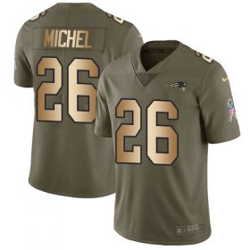 Wholesale Cheap Nike Patriots #26 Sony Michel Olive/Gold Men\'s Stitched NFL Limited 2017 Salute To Service Jersey