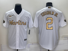 Wholesale Men\'s Miami Marlins #2 Jazz Chisholm Jr White 2022 All Star Stitched Cool Base Nike Jersey