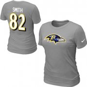 Wholesale Cheap Women's Nike Baltimore Ravens #82 Torrey Smith Name & Number T-Shirt Light Grey
