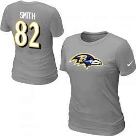 Wholesale Cheap Women\'s Nike Baltimore Ravens #82 Torrey Smith Name & Number T-Shirt Light Grey