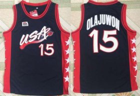 Wholesale Cheap 1996 Olympics Team USA Men\'s #15 Hakeem Olajuwon Navy Blue Stitched Basketball Swingman Jersey