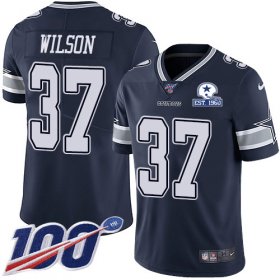 Wholesale Cheap Nike Cowboys #37 Donovan Wilson Navy Blue Team Color Men\'s Stitched With Established In 1960 Patch NFL 100th Season Vapor Untouchable Limited Jersey