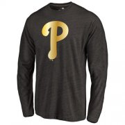 Wholesale Cheap Philadelphia Phillies Gold Collection Long Sleeve Tri-Blend T-Shirt Black