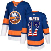 Wholesale Cheap Adidas Islanders #17 Matt Martin Royal Blue Home Authentic USA Flag Stitched NHL Jersey