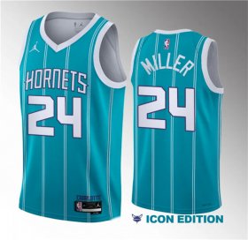 Wholesale Cheap Men\'s Charlotte Hornets #24 Brandon Miller Teal 2023 Draft Icon Edition Stitched Basketball Jersey