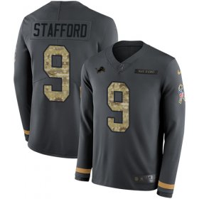 Wholesale Cheap Nike Lions #9 Matthew Stafford Anthracite Salute to Service Youth Stitched NFL Limited Therma Long Sleeve Jersey