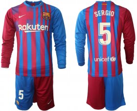 Wholesale Cheap Men 2021-2022 Club Barcelona home red blue Long Sleeve 5 Nike Soccer Jersey