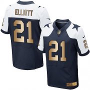 Wholesale Cheap Nike Cowboys #21 Ezekiel Elliott Navy Blue Thanksgiving Throwback Men's Stitched NFL Elite Gold Jersey