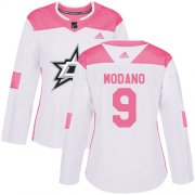 Wholesale Cheap Adidas Stars #9 Mike Modano White/Pink Authentic Fashion Women's Stitched NHL Jersey