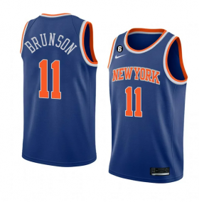 Wholesale Cheap Men\'s New Yok Knicks #11 Jalen Brunson Blue With NO.6 Patch Stitched Basketball Jersey