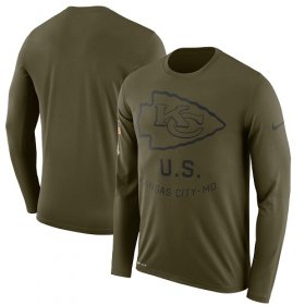 Wholesale Cheap Men\'s Kansas City Chiefs Nike Olive Salute to Service Sideline Legend Performance Long Sleeve T-Shirt