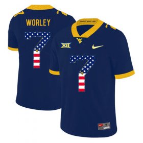Wholesale Cheap West Virginia Mountaineers 7 Daryl Worley Navy USA Flag College Football Jersey