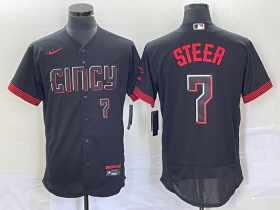 Wholesale Cheap Men\'s Cincinnati Reds Spencer Steer Number Black 2023 City Connect Flex Base Stitched Jersey