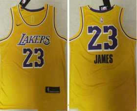 Wholesale Cheap Men\'s Los Angeles Lakers #23 LeBron James Yellow NEW 2021 Nike Swingman Stitched NBA Jersey_