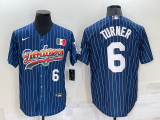 Wholesale Cheap Mens Los Angeles Dodgers #6 Trea Turner Number Rainbow Blue Red Pinstripe Mexico Cool Base Nike Jersey
