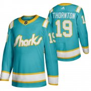 Wholesale Cheap San Jose Sharks #19 Joe Thornton Men's Adidas 2020 Throwback Authentic Player NHL Jersey Teal