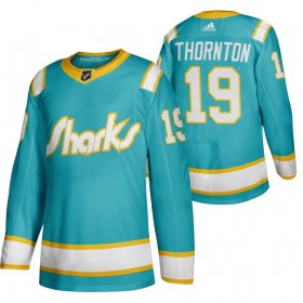 Wholesale Cheap San Jose Sharks #19 Joe Thornton Men\'s Adidas 2020 Throwback Authentic Player NHL Jersey Teal