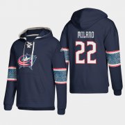 Wholesale Cheap Columbus Blue Jackets #22 Sonny Milano Blue adidas Lace-Up Pullover Hoodie