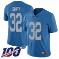 Wholesale Cheap Nike Lions #32 D'Andre Swift Blue Throwback Youth Stitched NFL 100th Season Vapor Untouchable Limited Jersey