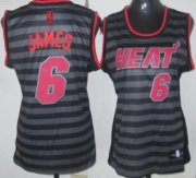 Wholesale Cheap Miami Heat #6 LeBron James Gray With Black Pinstripe Womens Jersey