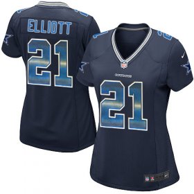 Wholesale Cheap Nike Cowboys #21 Ezekiel Elliott Navy Blue Team Color Women\'s Stitched NFL Elite Strobe Jersey