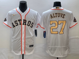 Wholesale Cheap Men's Houston Astros #27 Jose Altuve 2023 White Gold World Serise Champions Patch Flex Base Stitched Jersey