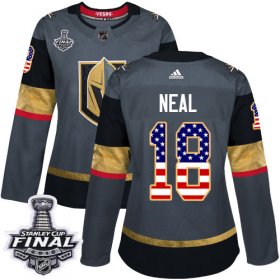 Wholesale Cheap Adidas Golden Knights #18 James Neal Grey Home Authentic USA Flag 2018 Stanley Cup Final Women\'s Stitched NHL Jersey