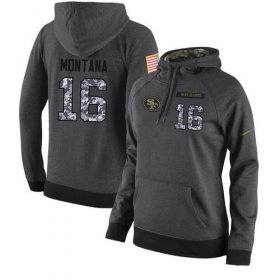 Wholesale Cheap NFL Women\'s Nike San Francisco 49ers #16 Joe Montana Stitched Black Anthracite Salute to Service Player Performance Hoodie