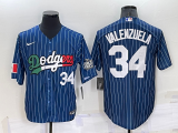 Wholesale Cheap Men's Los Angeles Dodgers #34 Fernando Valenzuela Number Navy Blue Pinstripe Mexico 2020 World Series Cool Base Nike Jersey