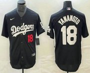 Cheap Men's Los Angeles Dodgers #18 Yoshinobu Yamamoto Number Black Stitched Cool Base Nike Jersey