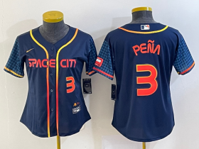 Cheap Women\'s Houston Astros #3 Jeremy Pena Number 2022 Navy Blue City Connect Cool Base Stitched Jersey