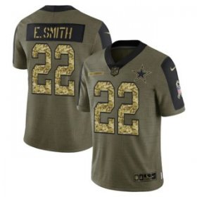 Wholesale Cheap Men\'s Olive Dallas Cowboys #22 Emmitt Smith 2021 Camo Salute To Service Limited Stitched Jersey
