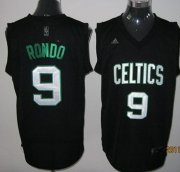 Wholesale Cheap Boston Celtics #9 Rajon Rondo Black With White With Green Name Jersey
