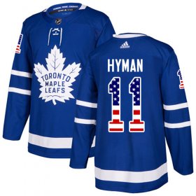Wholesale Cheap Adidas Maple Leafs #11 Zach Hyman Blue Home Authentic USA Flag Stitched NHL Jersey