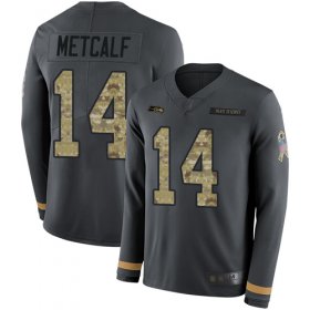 Wholesale Cheap Nike Seahawks #14 D.K. Metcalf Anthracite Salute to Service Men\'s Stitched NFL Limited Therma Long Sleeve Jersey