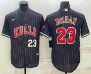 Cheap Mens Chicago Bulls #23 Michael Jordan Number Black With Patch Cool Base Stitched Baseball Jersey