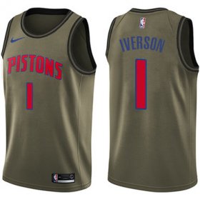 Wholesale Cheap Nike Pistons #1 Allen Iverson Green Salute to Service NBA Swingman Jersey