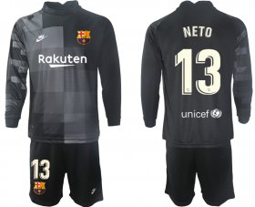 Wholesale Cheap Men 2021-2022 Club Barcelona black goalkeeper Long Sleeve 13 Soccer Jersey