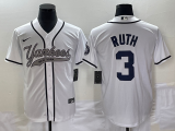 Wholesale Cheap Men's New York Yankees #3 Babe Ruth White With Patch Cool Base Stitched Baseball Jersey