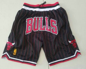 Wholesale Cheap Chicago Bulls Black With Red Pinstripe 1997-98 Swingman Throwback Just Don Shorts