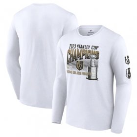 Wholesale Cheap Men\'s Vegas Golden Knights White 2023 Stanley Cup Champions Long Sleeve T-Shirt