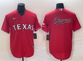 Men\'s Texas Rangers Red Team Big Logo With Patch Cool Base Stitched Baseball Jersey