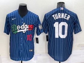 Wholesale Cheap Men\'s Los Angeles Dodgers #10 Justin Turner Number Navy Blue Pinstripe 2020 World Series Cool Base Nike Jersey
